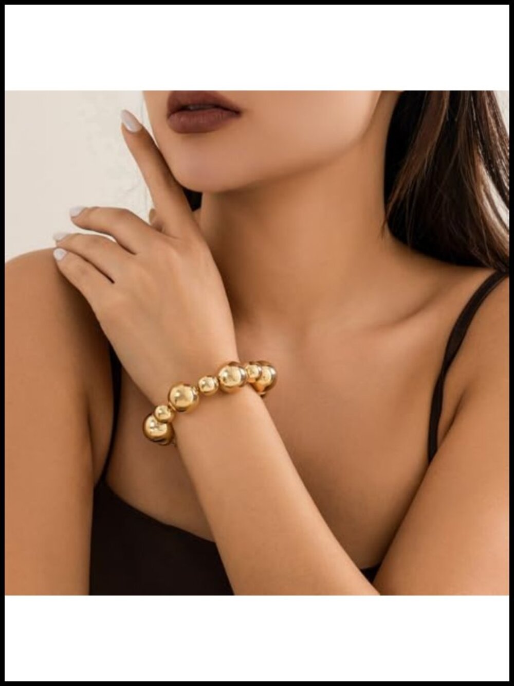 Chunky Silver Beaded Stretch Bracelet for Women - Vintage Elastic Ball Bead Two - Picture 4 of 6